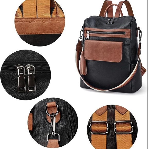 Black and Brown Women's Backpack and Clutch Set - Picture 4 of 6